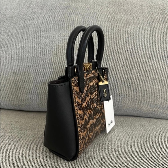 NWT Coach 1941 Troupe Tote 16 Genuine Snakeskin Black Crossbody - Picture 3 of 11
